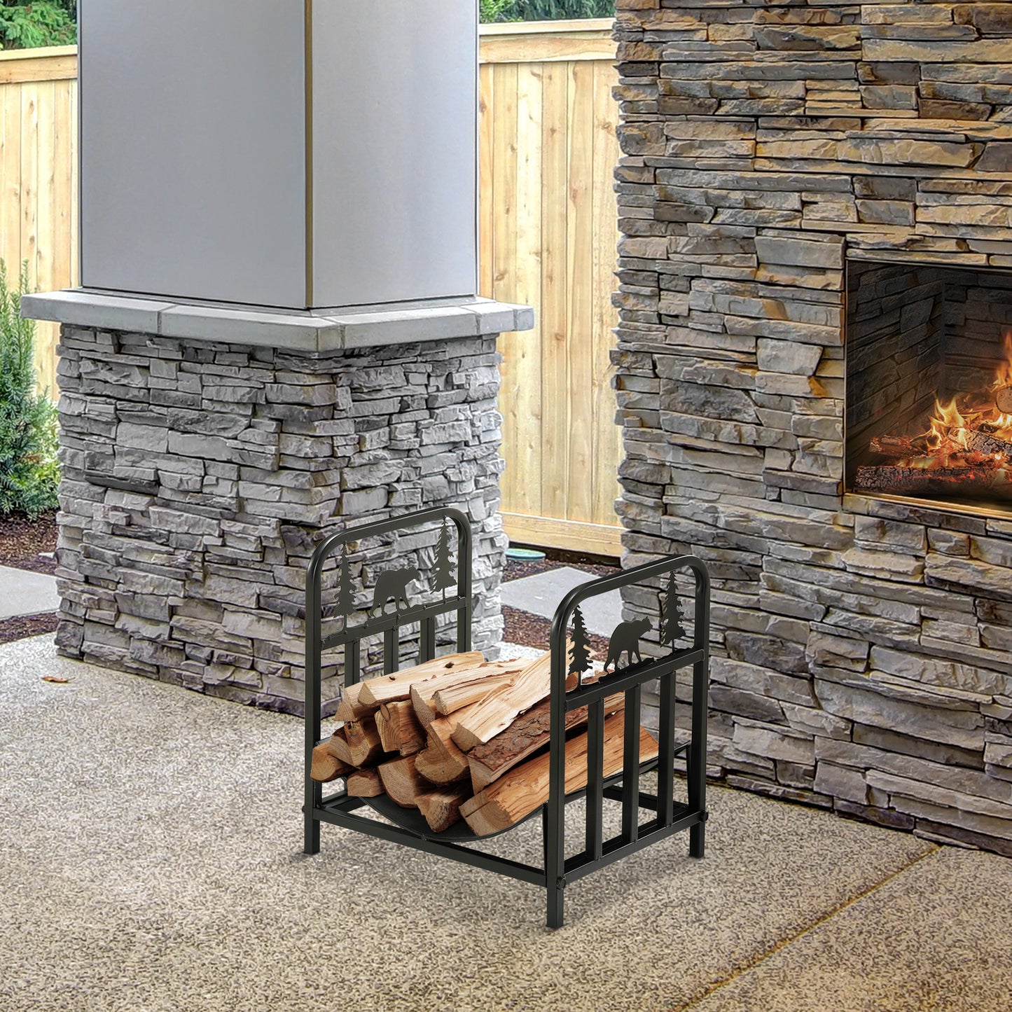 AI62 Decor Bear-Shaped Metal Firewood Rack – Rust-Resistant