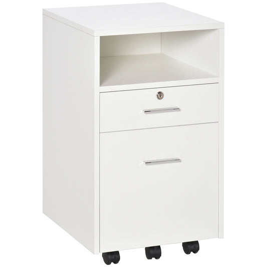 AI62 Decor White Two-Drawer Filing Cabinet with Lock & Wheels by Vinsetto