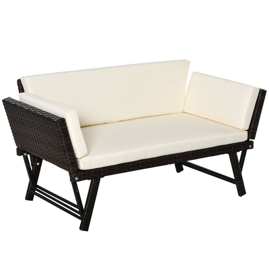 AI62 Decor 2-Seater 2-in-1 Rattan Convertible Sofa Daybed Brown