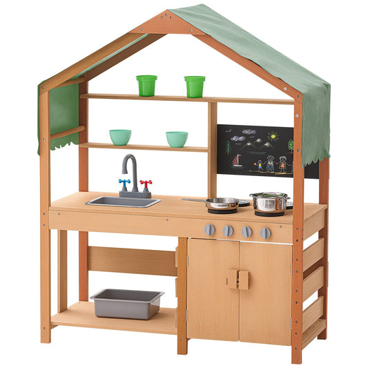 AI62 Decor Wooden Mud Kitchen for Kids with Accessories & Blackboard