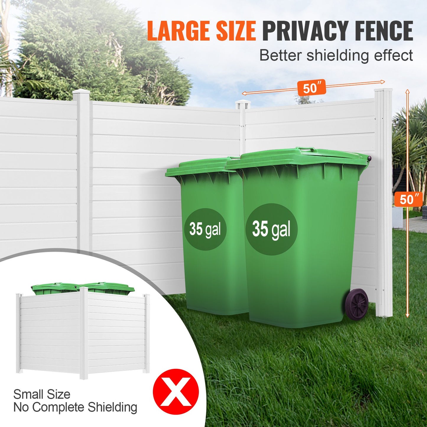AI62 Decor 3-Panel Outdoor Privacy Screen Fence – 50" x 50" Vinyl Enclosure For A/C Units & Trash Cans