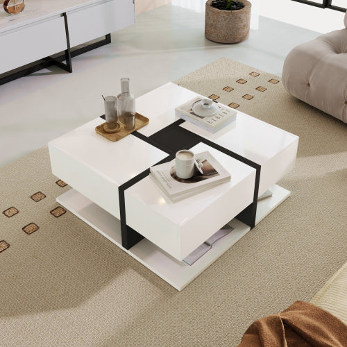 AI62 Decor Coffee Table with 4 Drawers & Bottom Storage – 78x78x36cm