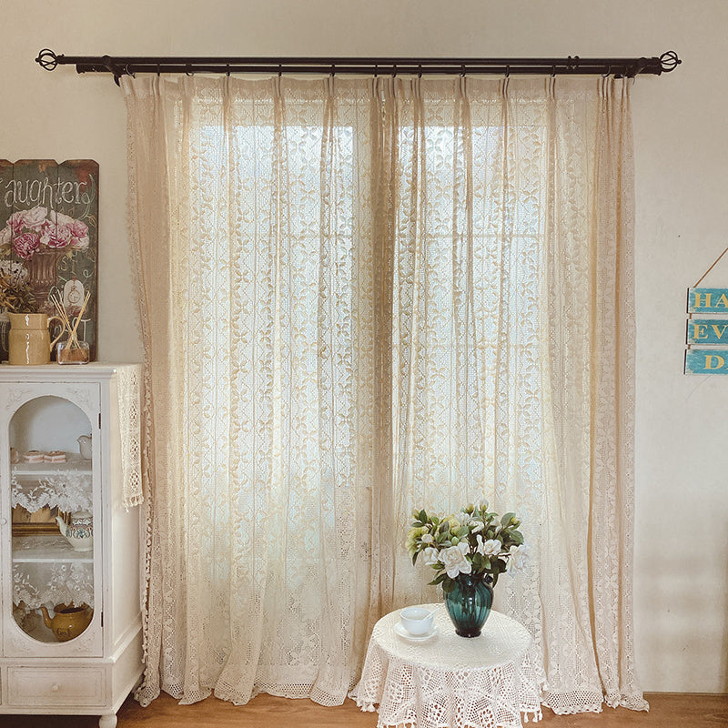 AI62 Decor Cotton Linen Crochet Curtains for Living Room