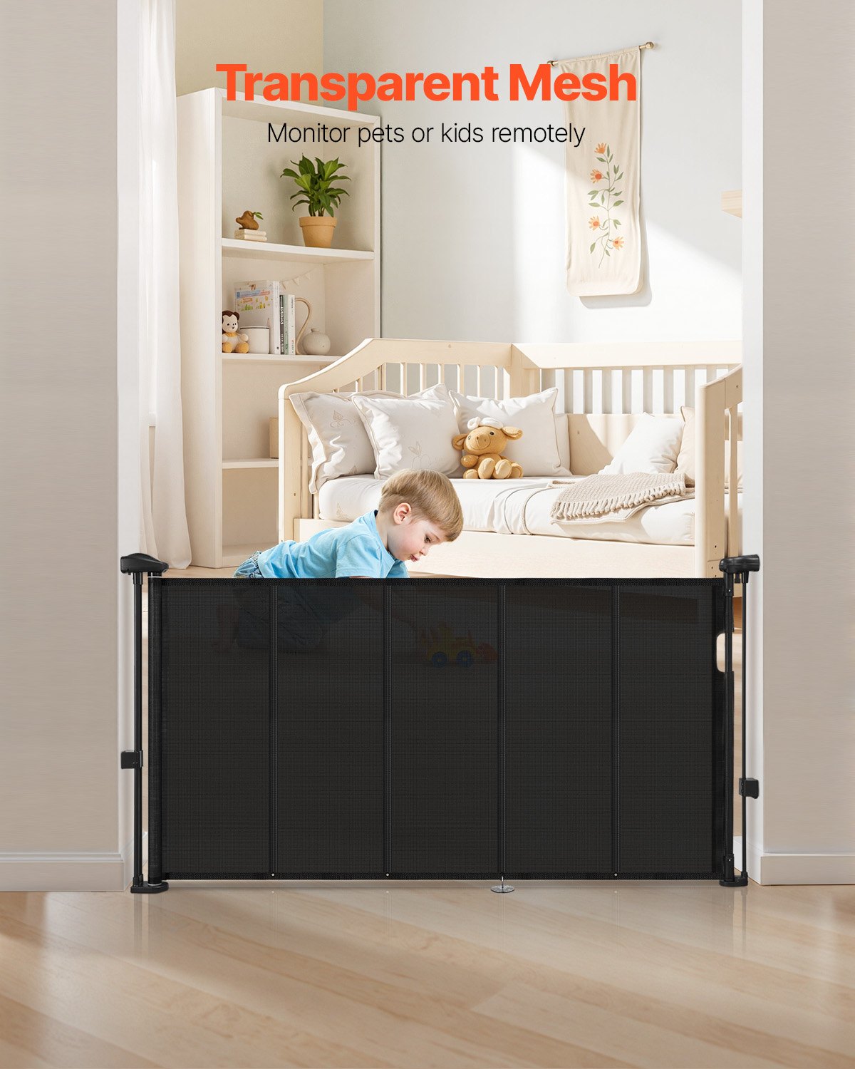 AI62 Decor Black Retractable Gate for Kids & Pets