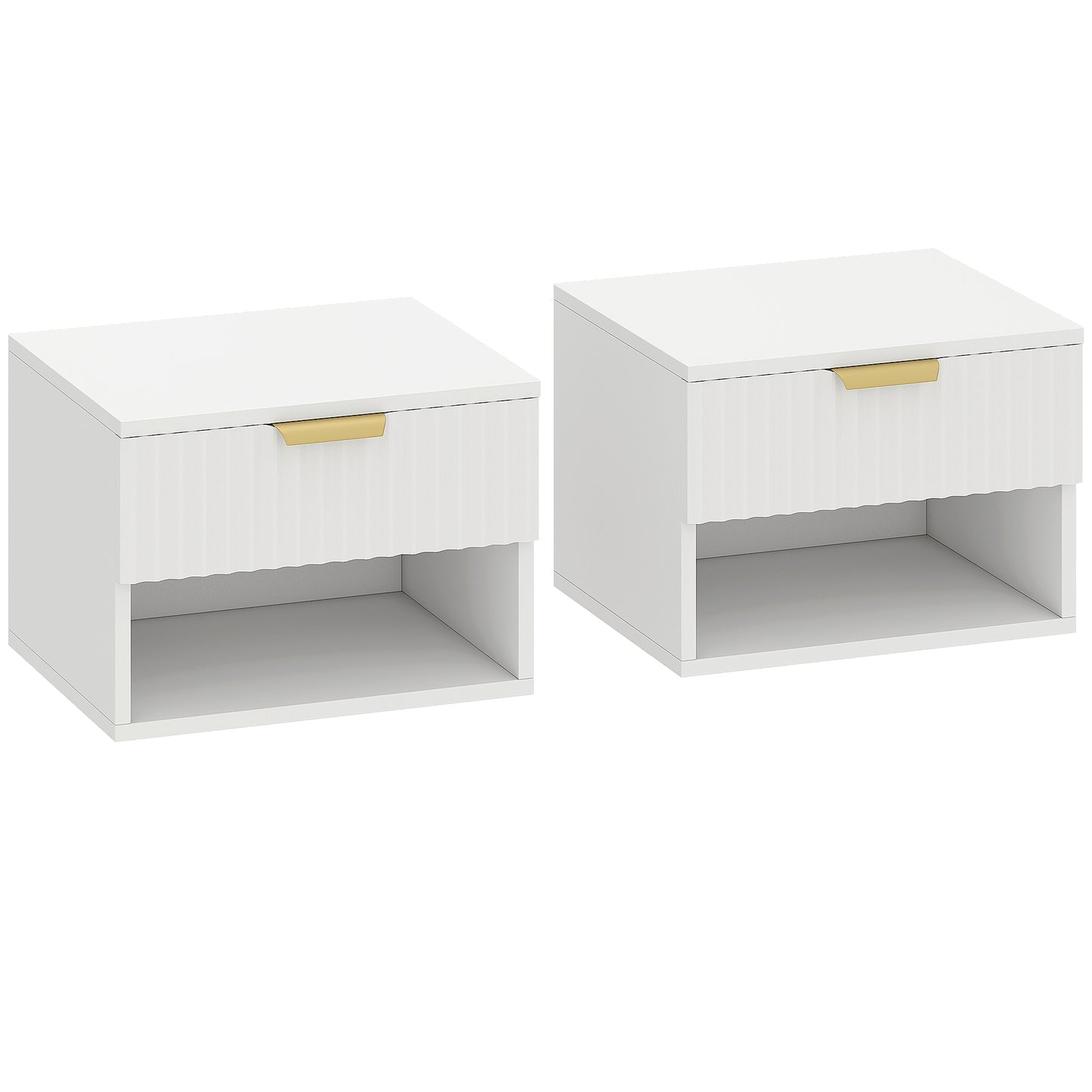 AI62 Decor White Floating Nightstands Set of 2 with Fluted Drawer & Open Shelf