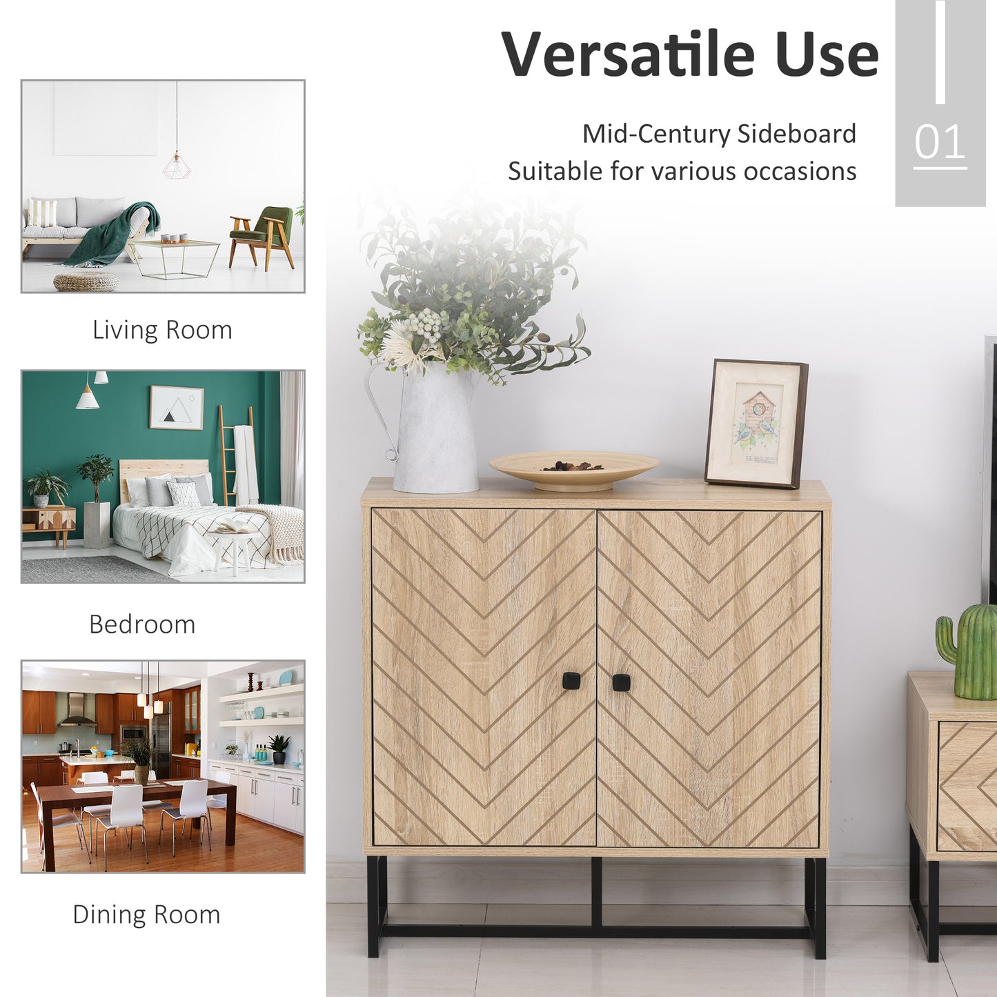 AI62 Decor 2-Tier MDF Storage Cabinet with Steel Frame & Handles – Oak, 80x80x29.5cm