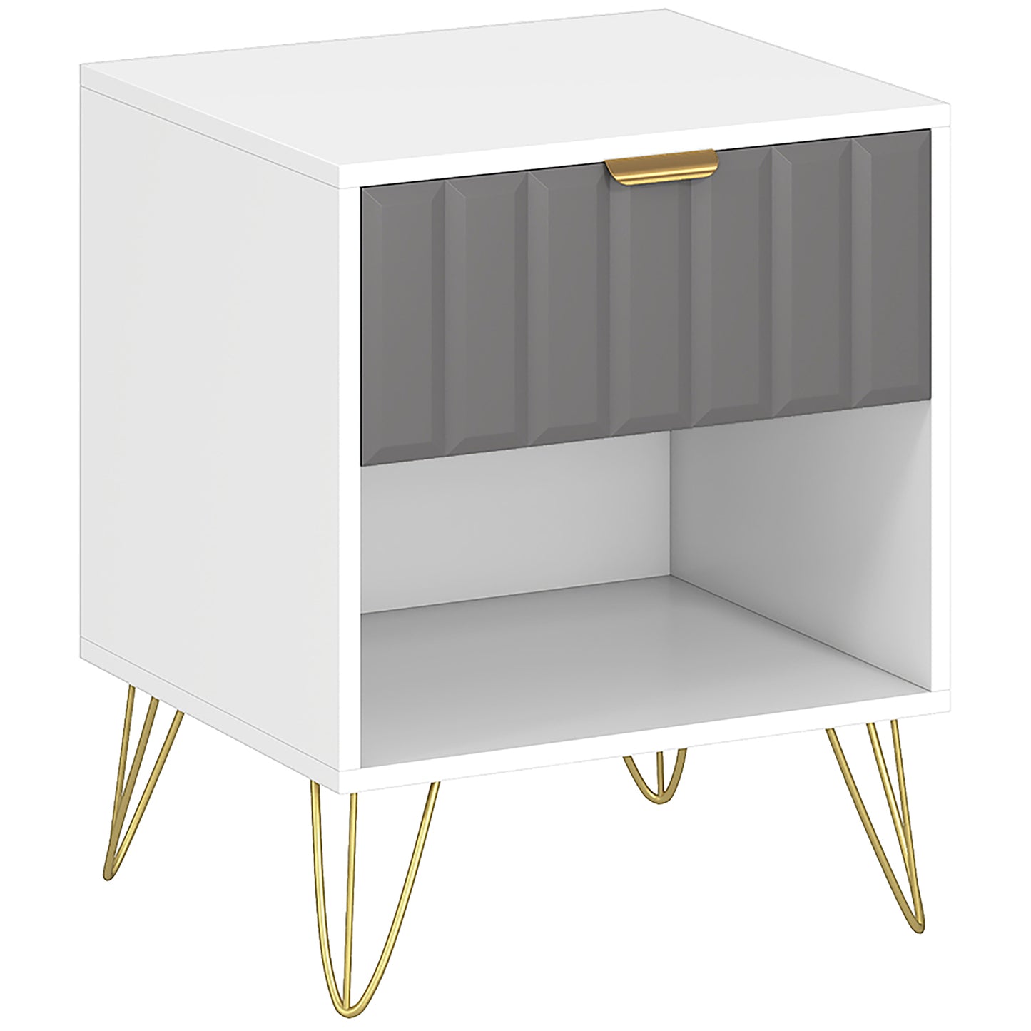 AI62 Decor Modern Bedside Table With Drawer & Open Shelf – White