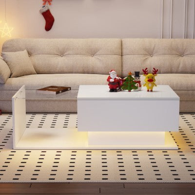 Modern LED Coffee Table with Glass & Drawer AI62Decor