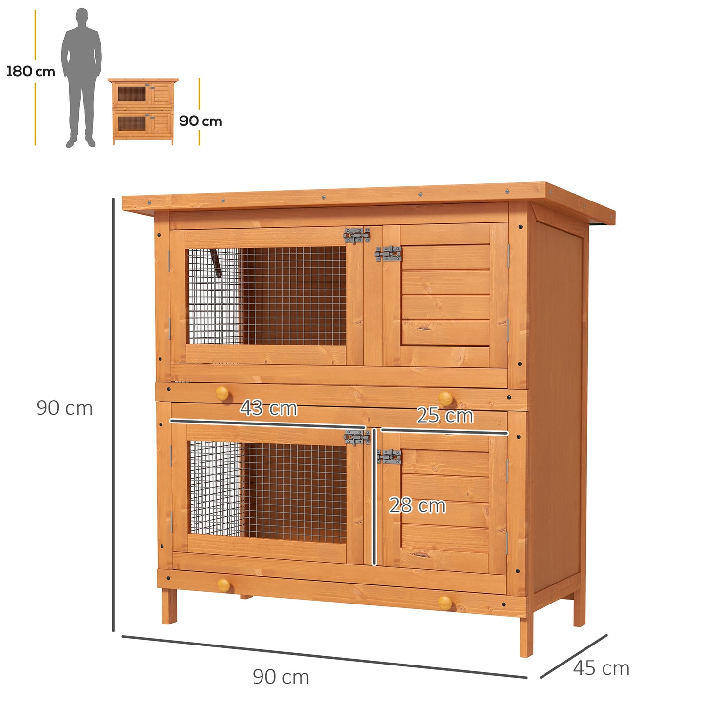 AI62 Decor PawHut Outdoor Rabbit Hutch 90 x 45 x 90cm