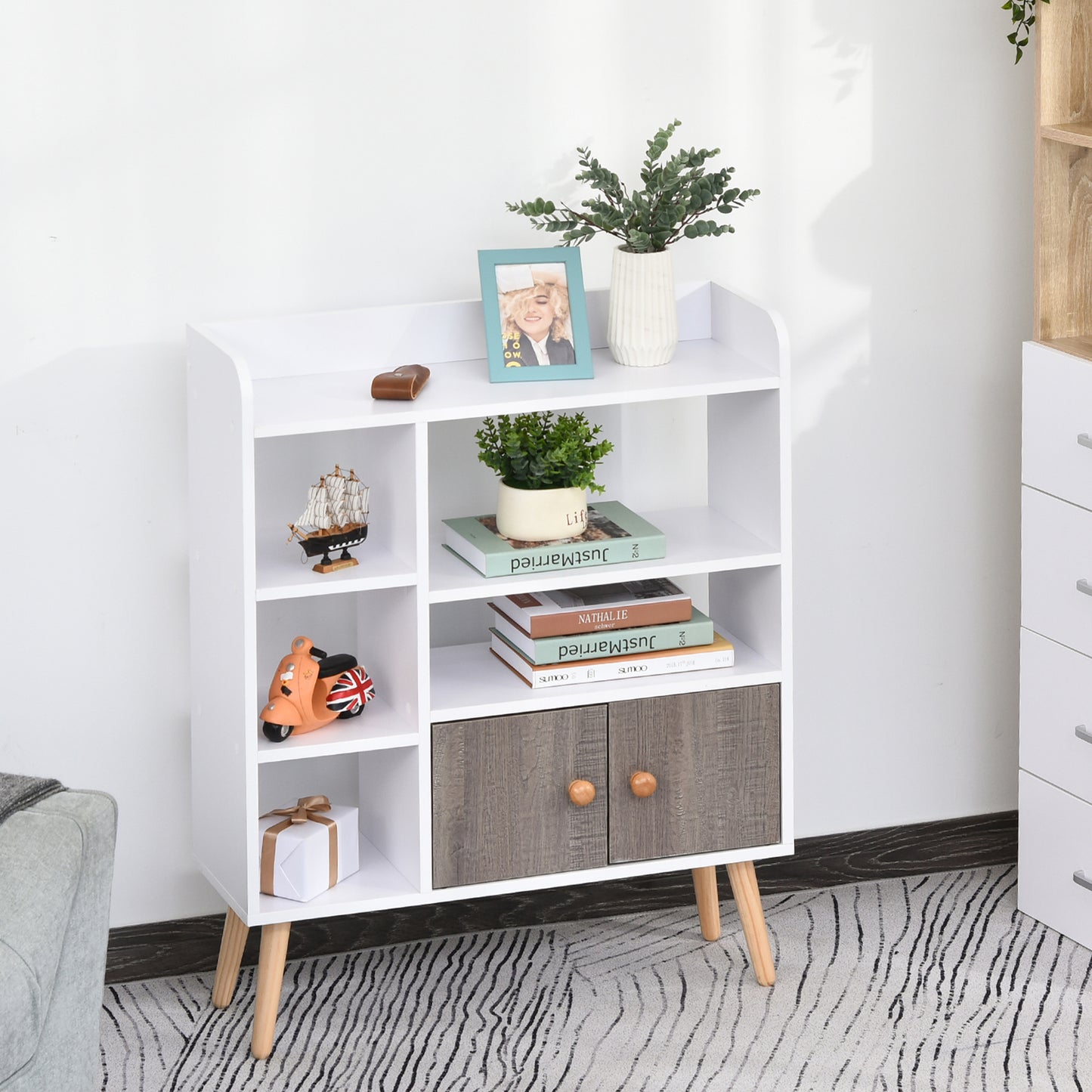 AI62 Decor  Stylish Bookcase with Cabinet – 6 Shelves