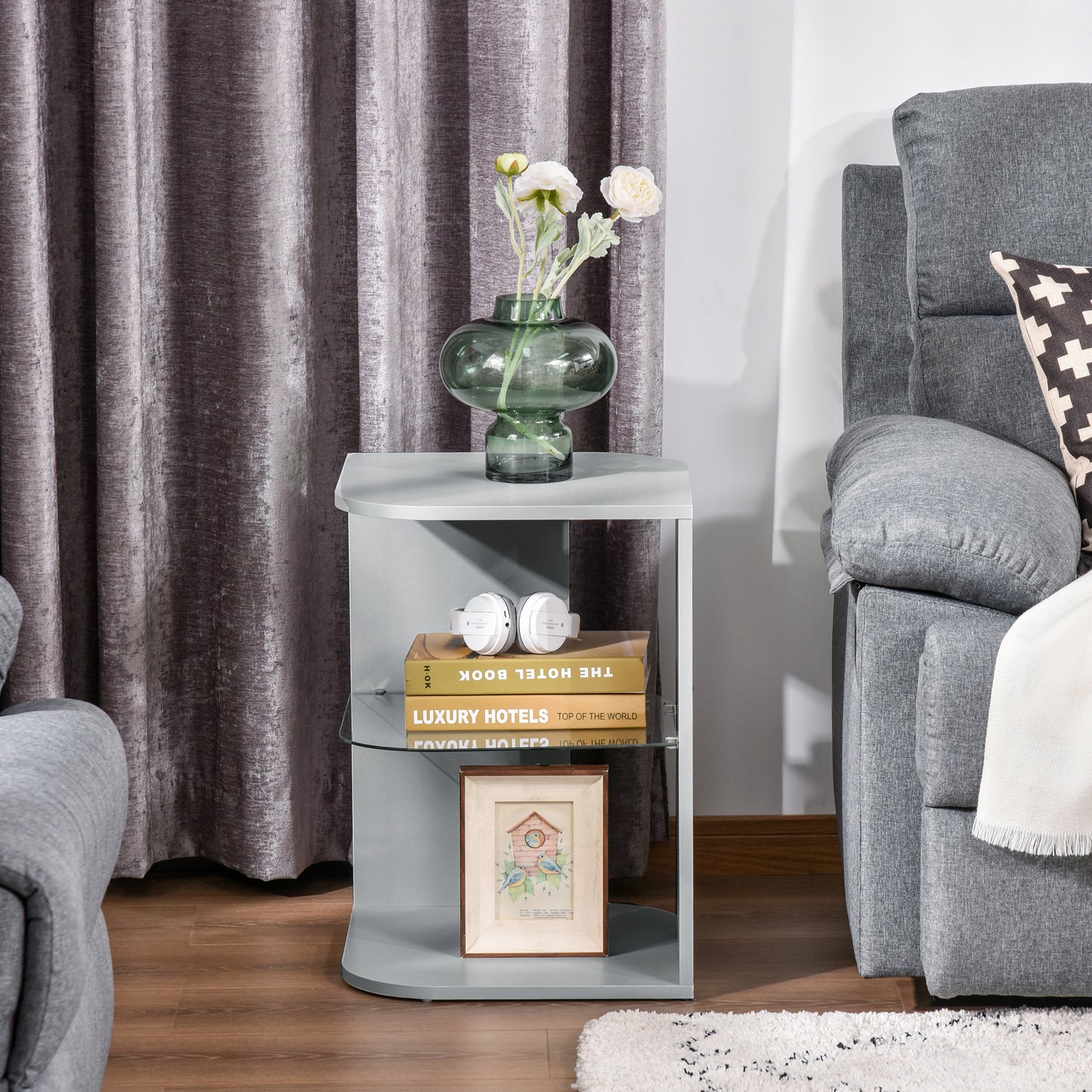 AI62 Decor Modern Nightstand with 2 Storage Shelves