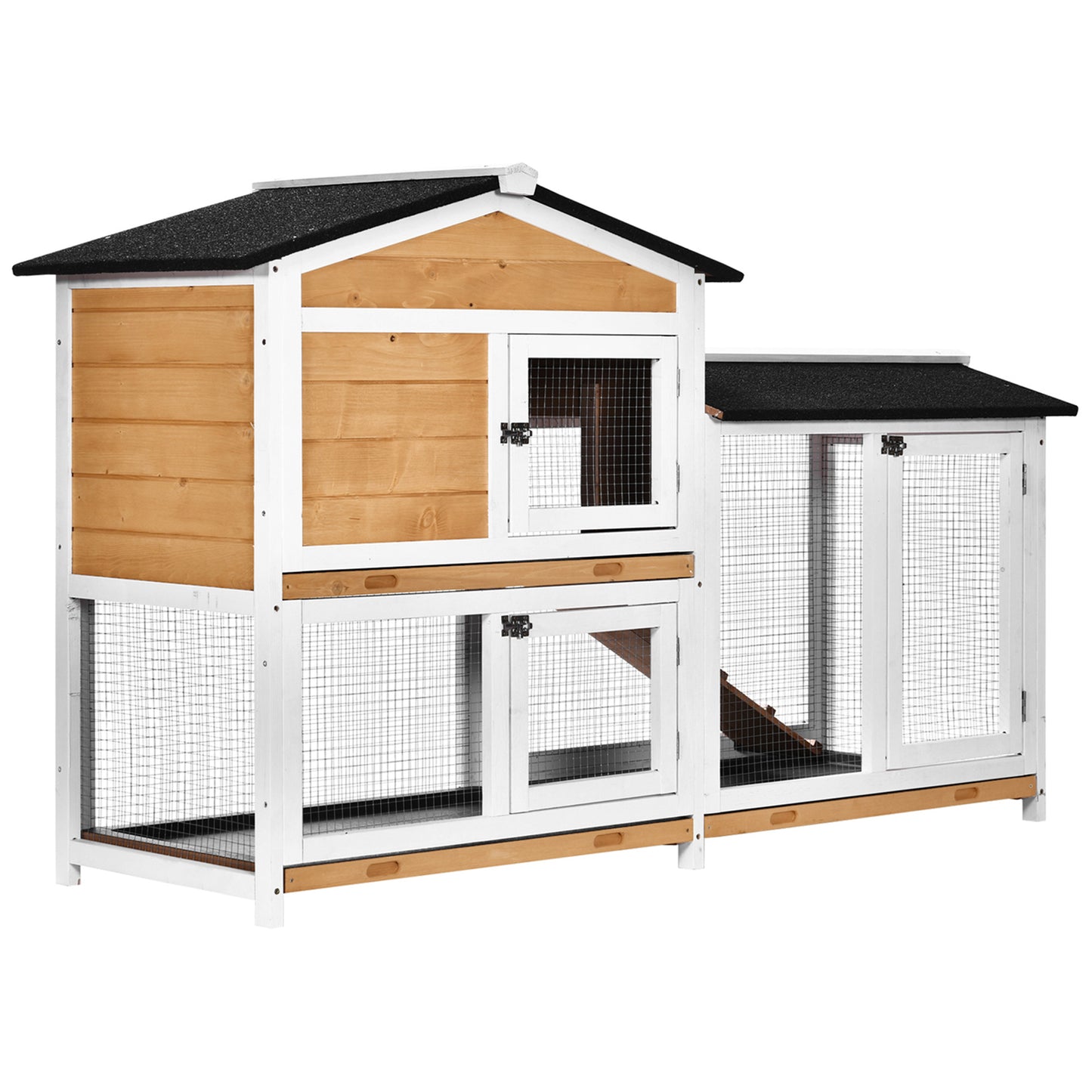 AI62 Decor 2-Tier Wooden Rabbit & Guinea Pig Hutch with Run – Yellow