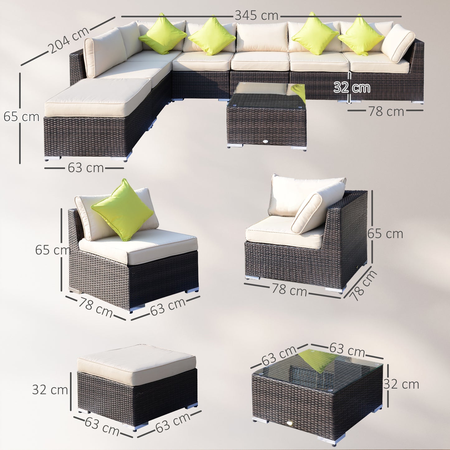 AI62 Decor 8-Piece Rattan Corner Sofa Set – Brown