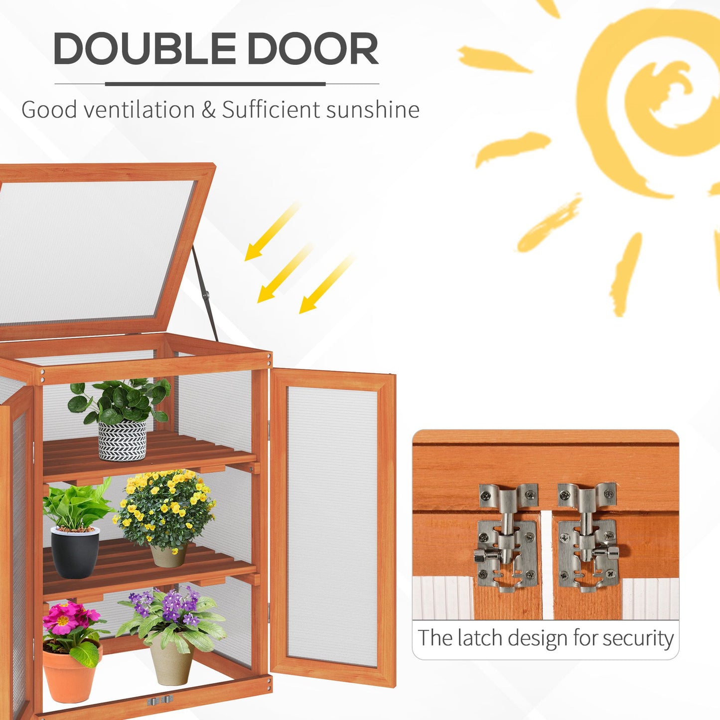 AI62 Decor 3-Tier Wood & Polycarbonate Garden Greenhouse with Storage Shelf – Orange