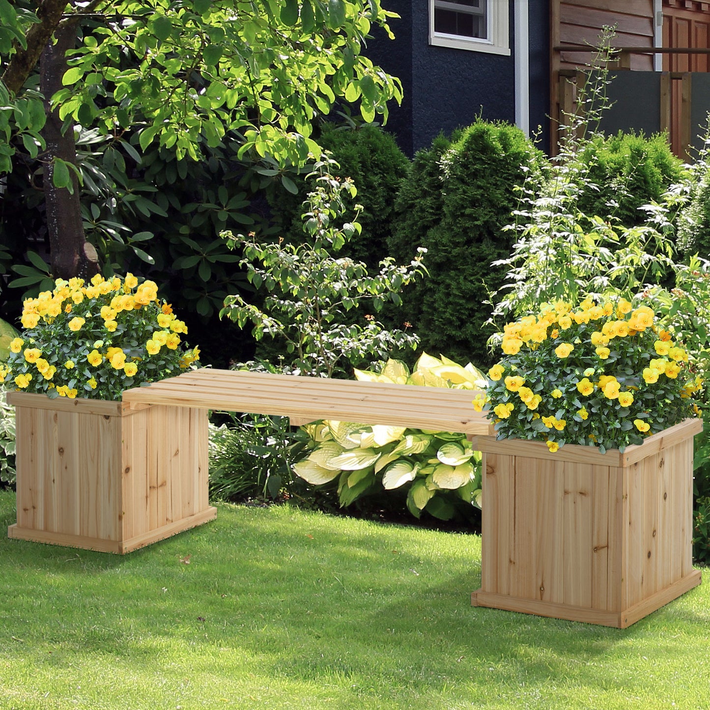 AI62 Decor 37L Wooden Garden Planter & Bench