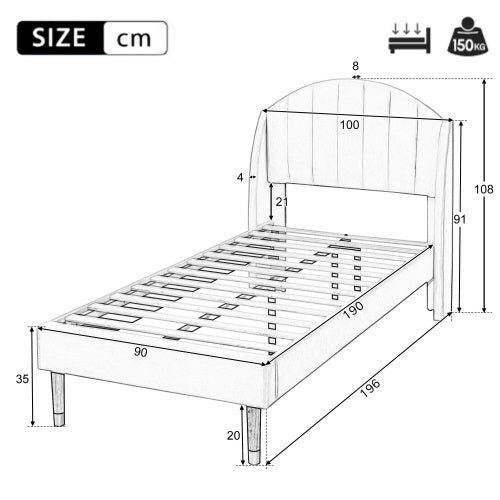 AI62 Decor Pink Velvet Single Bed with Slatted Frame & Headboard