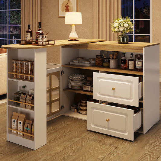 AI62 Decor  White Rotating Sideboard with Drawers & Snack Shelf