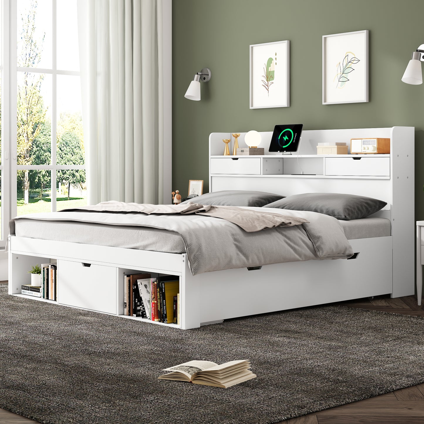 AI62 Decore White 4ft6 Double Bed with USB Port & Storage