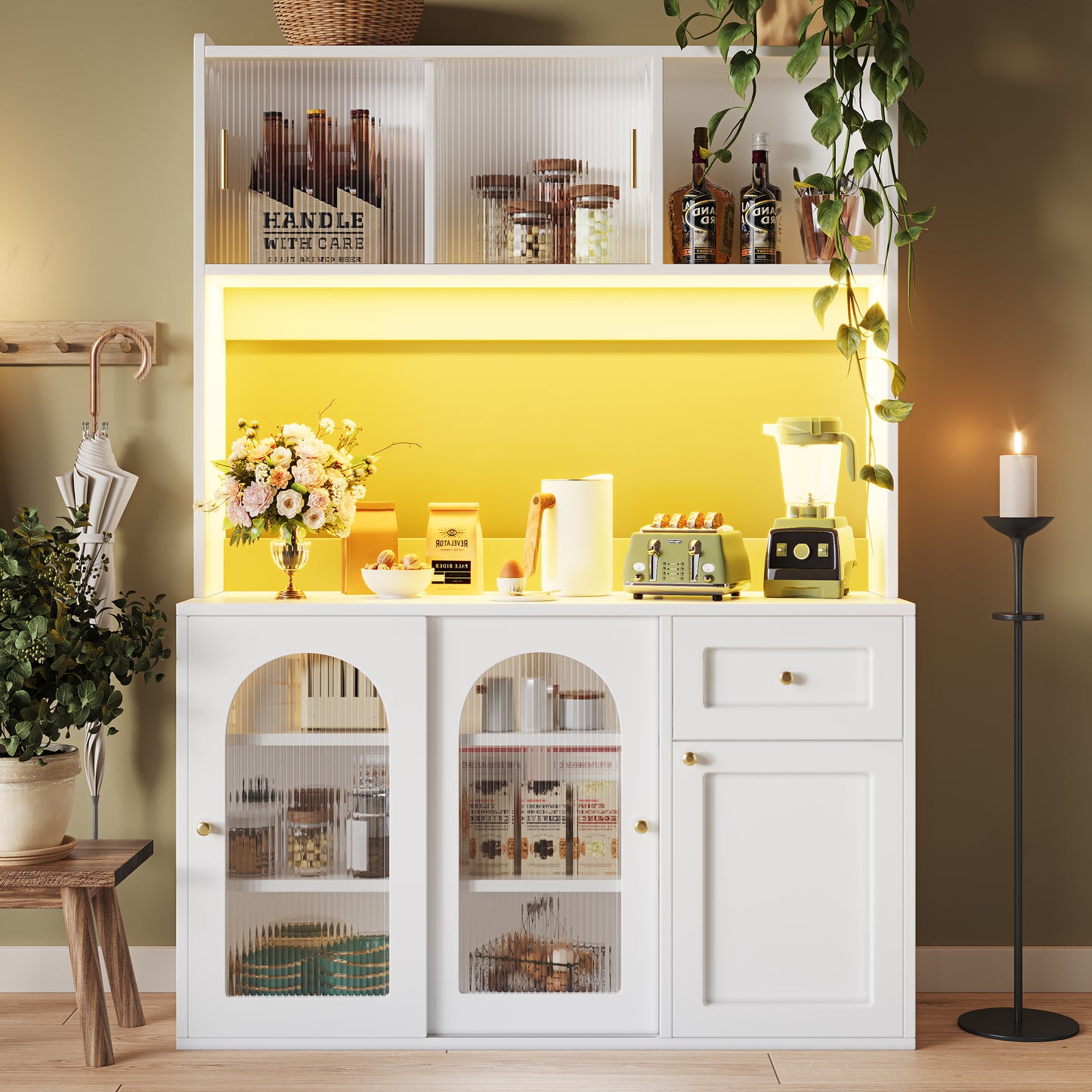 AI62 Decor Modern Tall Display Cabinet with LED Lights