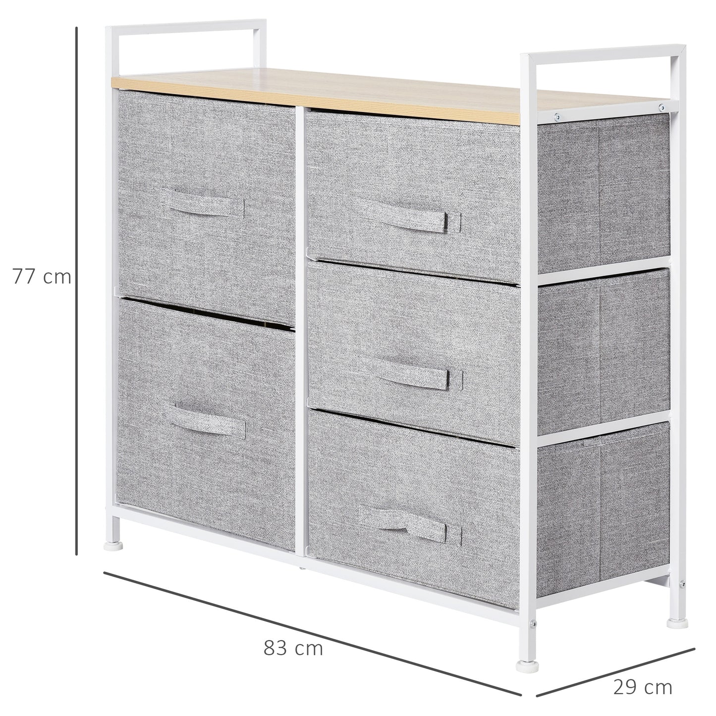 AI62 Decor Grey 5-Drawer Storage Dresser with Shelf & Handles