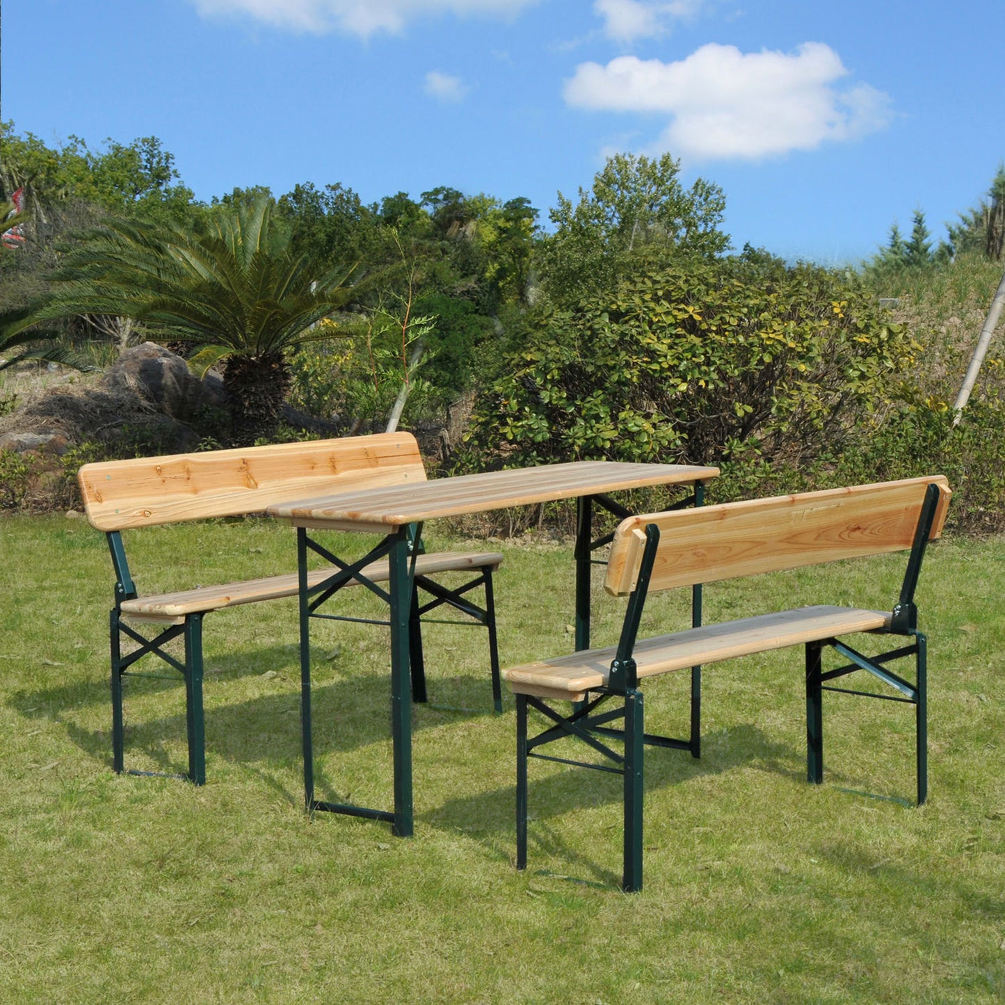 AI62 Decor Wooden Folding Table and Benches – Outdoor Garden Dining Set
