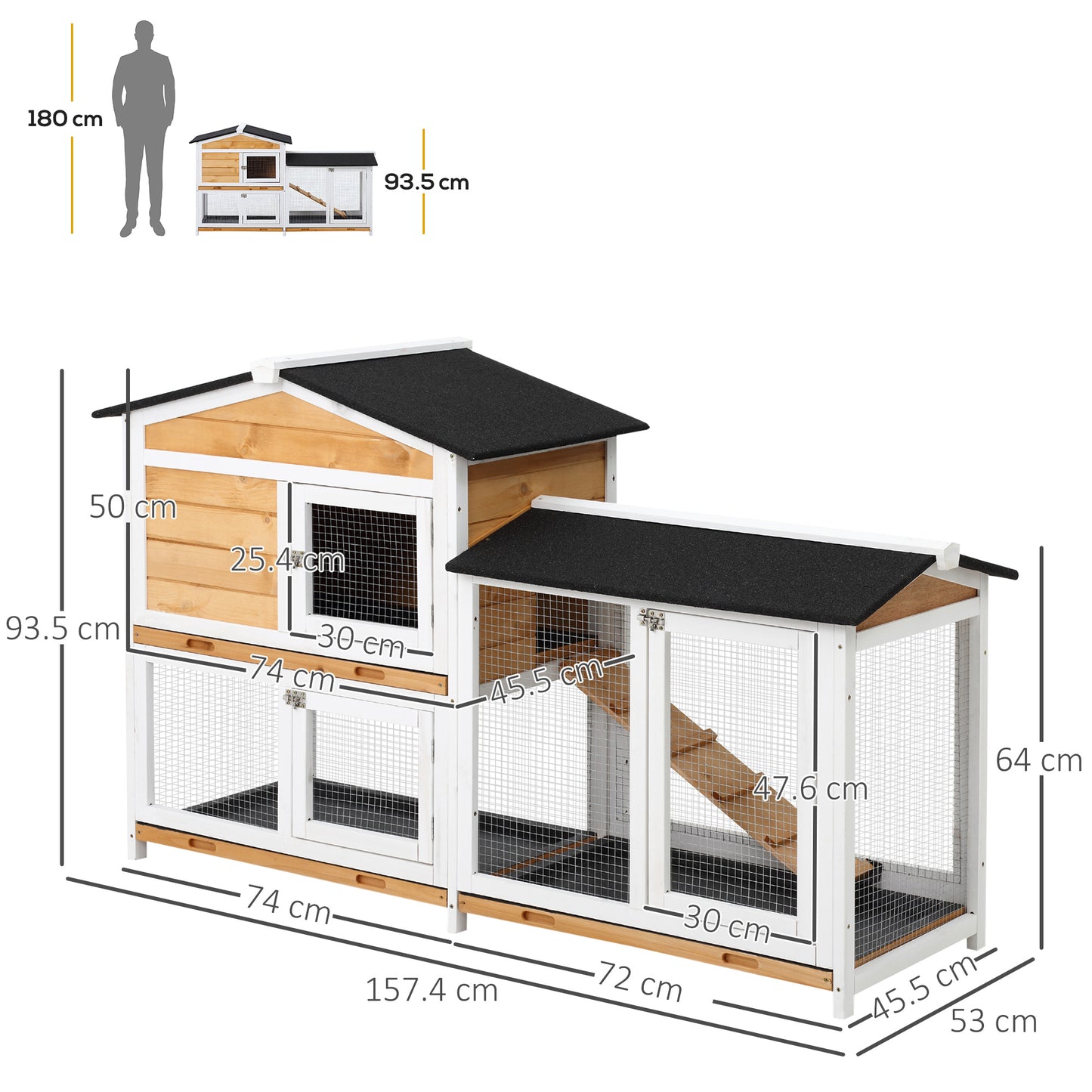 AI62 Decor 2-Tier Wooden Rabbit & Guinea Pig Hutch with Run – Yellow