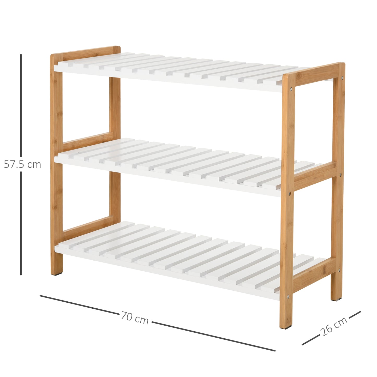 AI62 Decor 3-Tier Wooden Shoe Rack with Slatted Shelves – Natural (70 x 26 x 57.5 cm)
