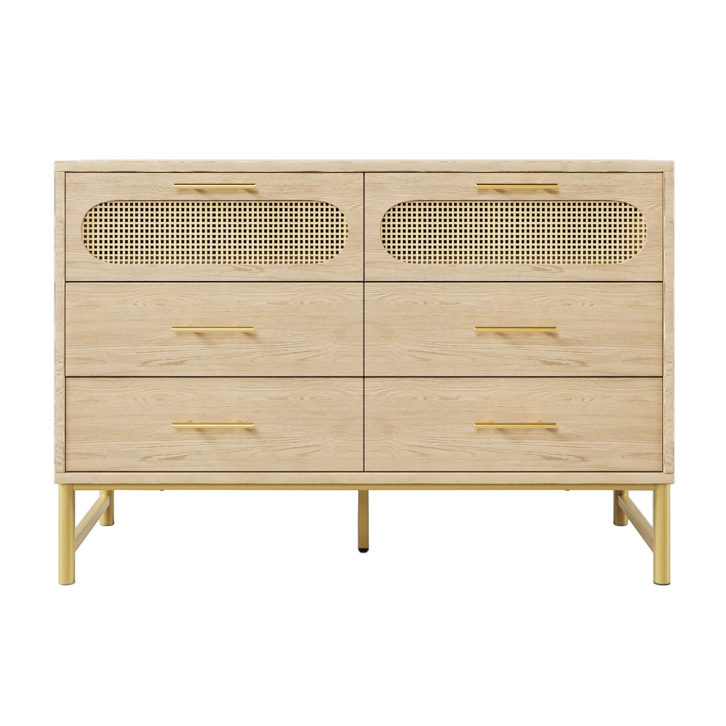 AI62 Decor 6-Drawer Oak Sideboard with Rattan Design