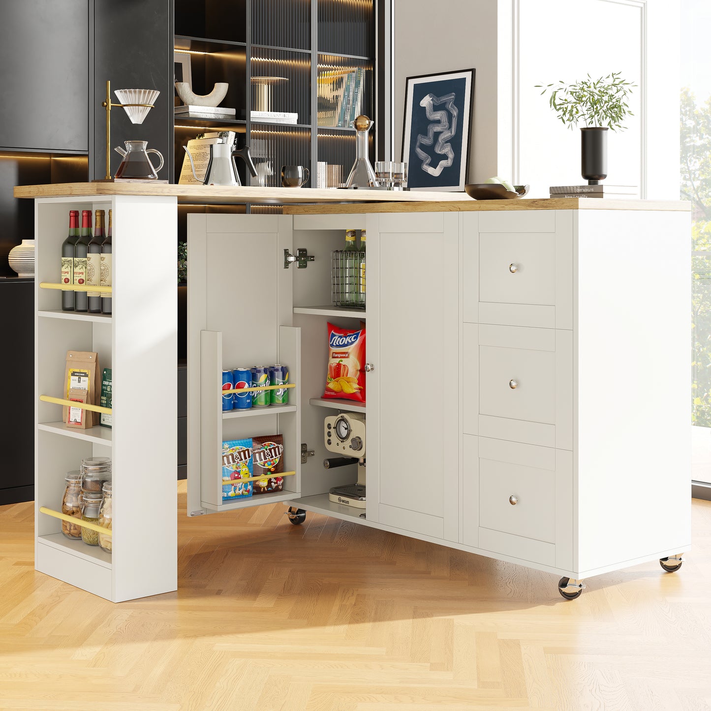AI62 Decor  360° Swivel Dining & Bar Table with Storage