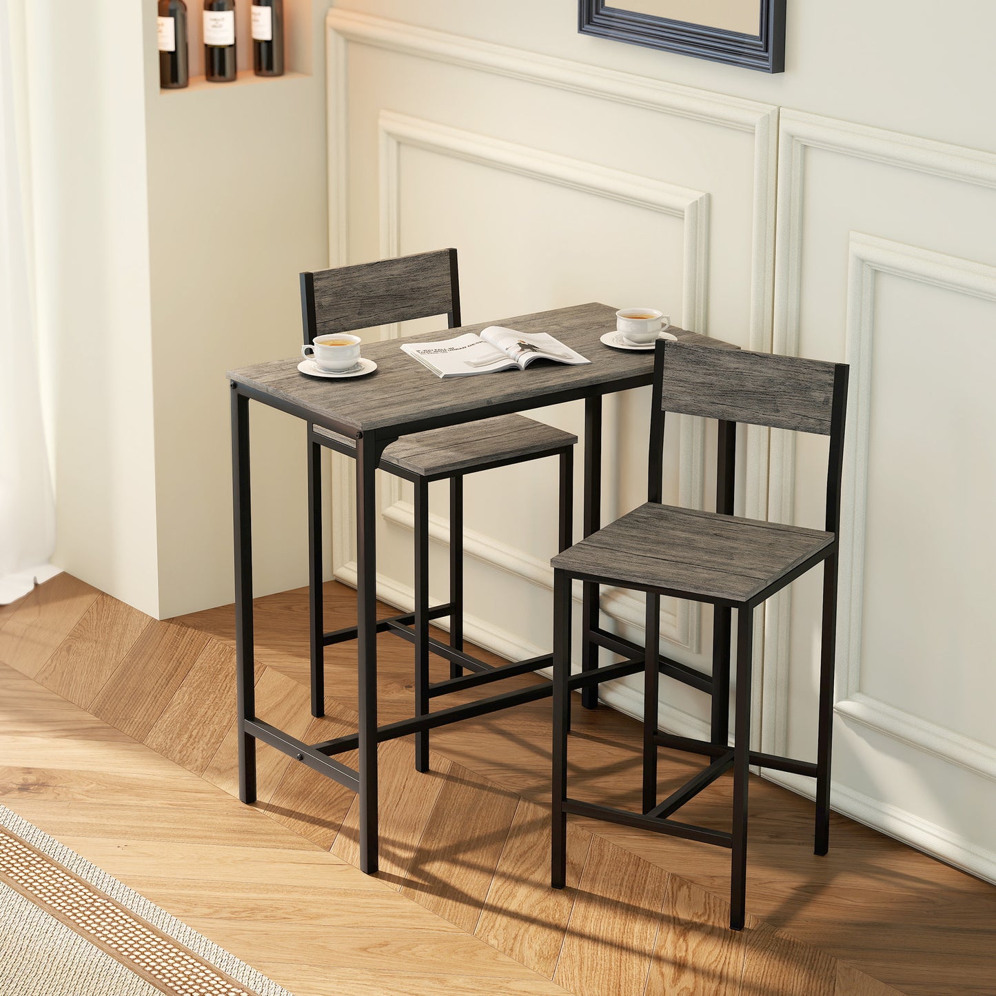 AI62 Decor 3-Piece Industrial Bar Table Set with 2 Stools
