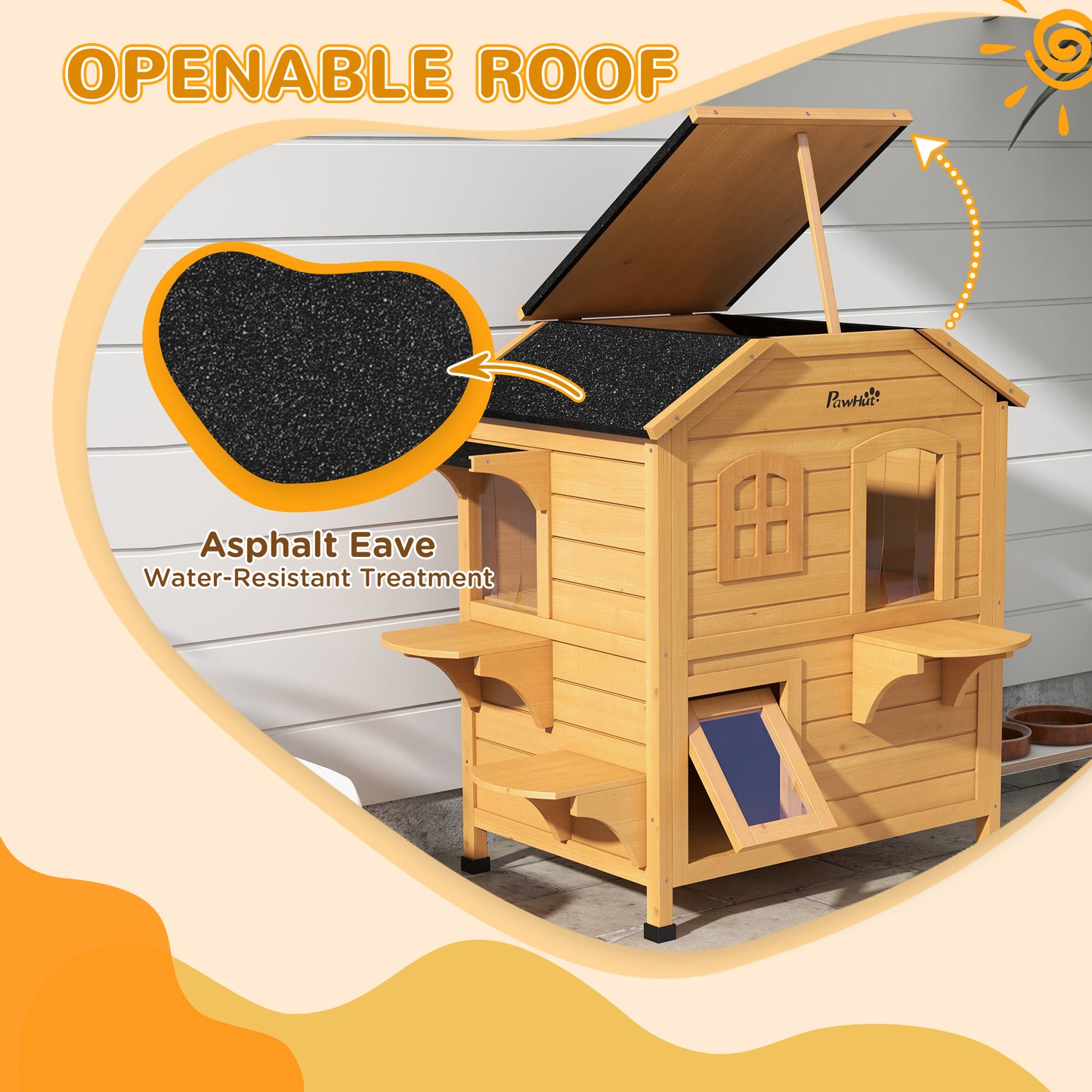 AI62 Decor PawHut 2-Story Outdoor Wooden Cat House with Platforms – Natural Finish