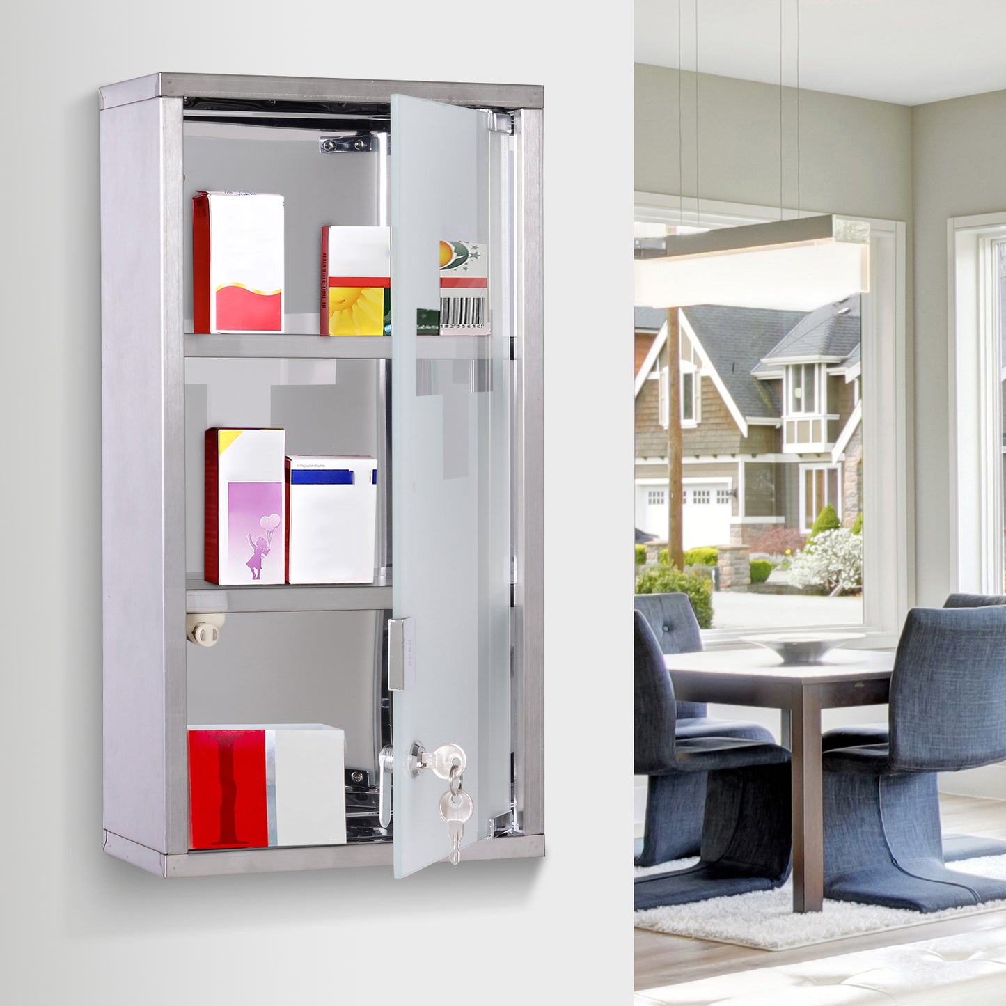 AI62 Decor Wall-Mounted Stainless Steel Medicine Cabinet with Glass Door