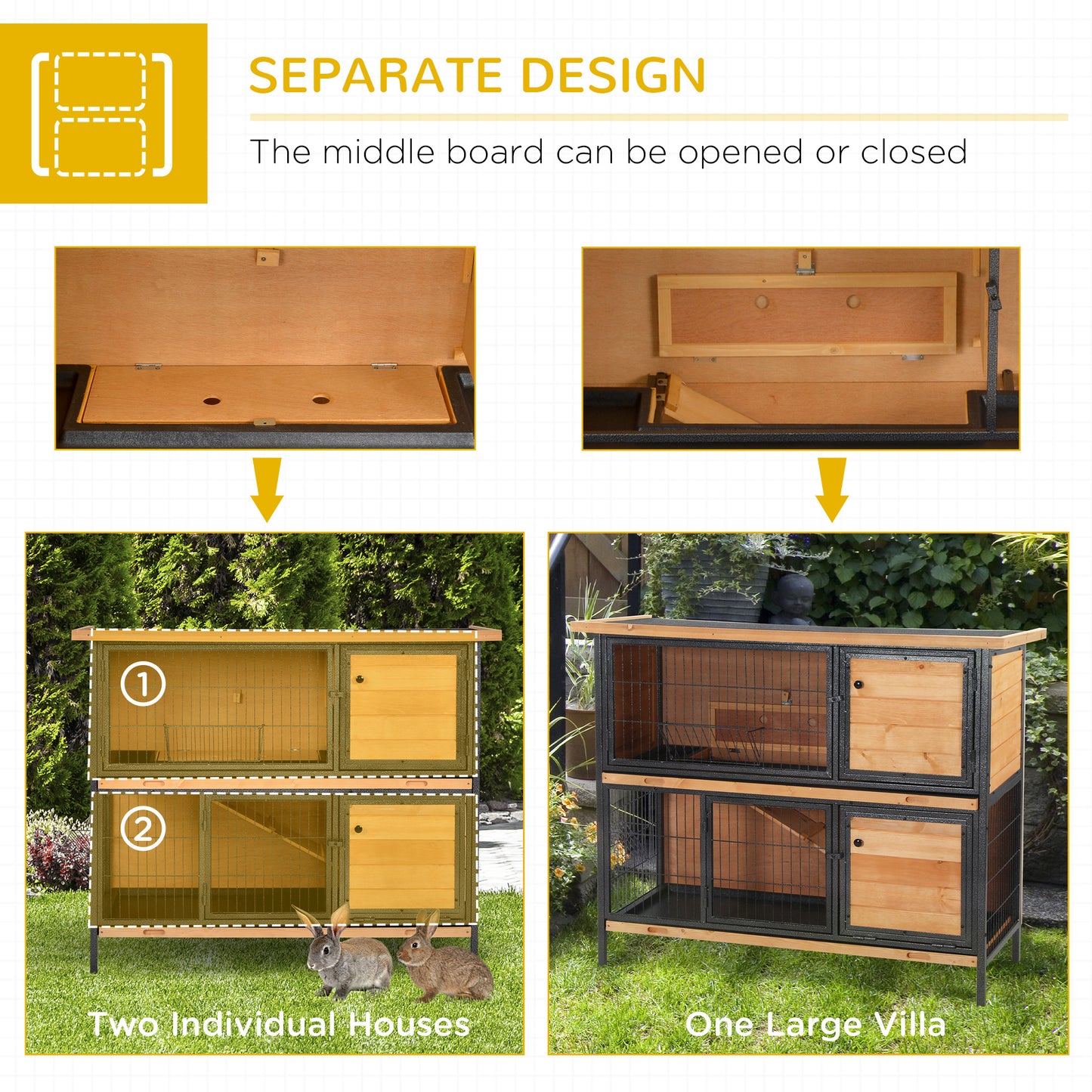AI62 Decor Rabbit Hutch with Metal Frame & Openable Roof