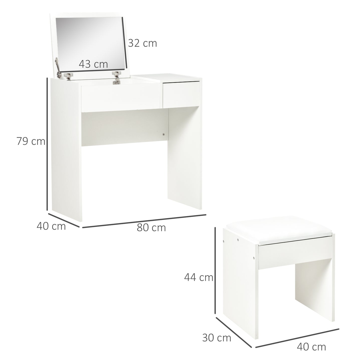 AI62 Decor Vanity Table Set with Flip-Up Mirror & Stool