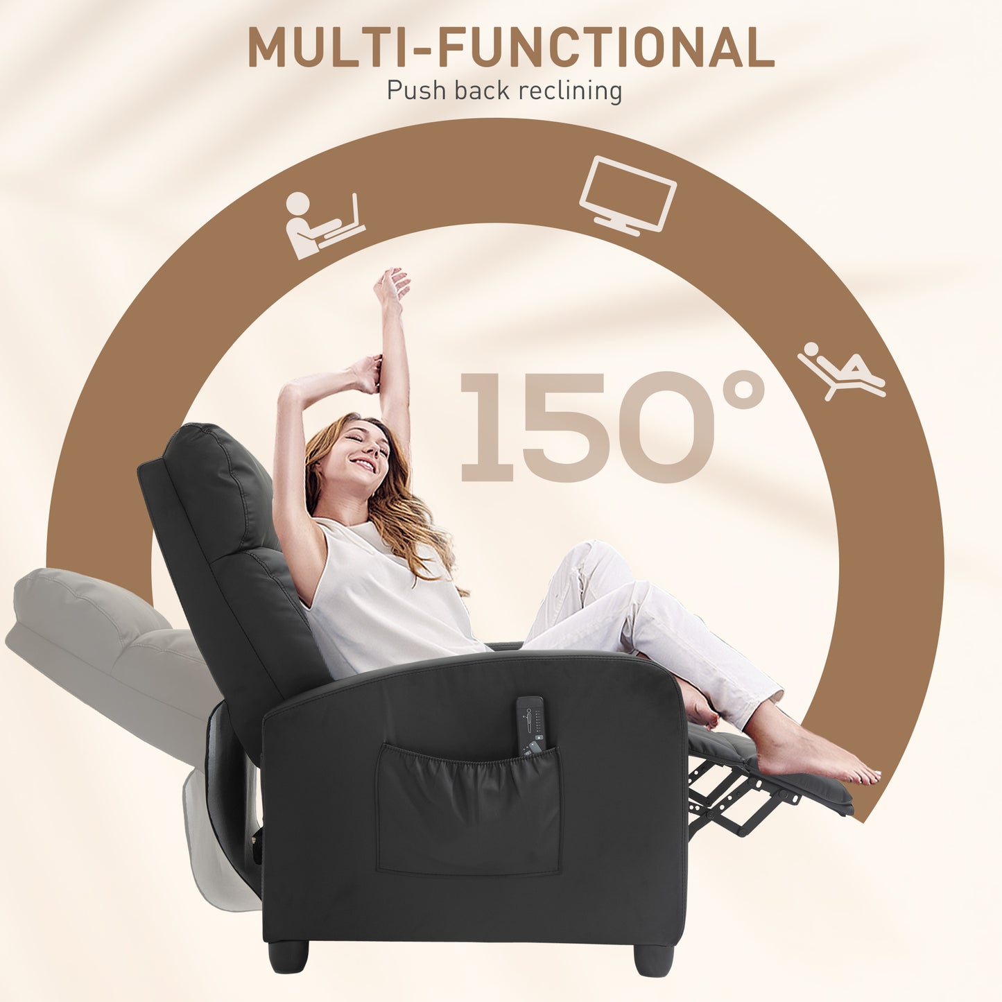 AI62 Decor Massage Recliner Armchair 150° Faux Leather Black