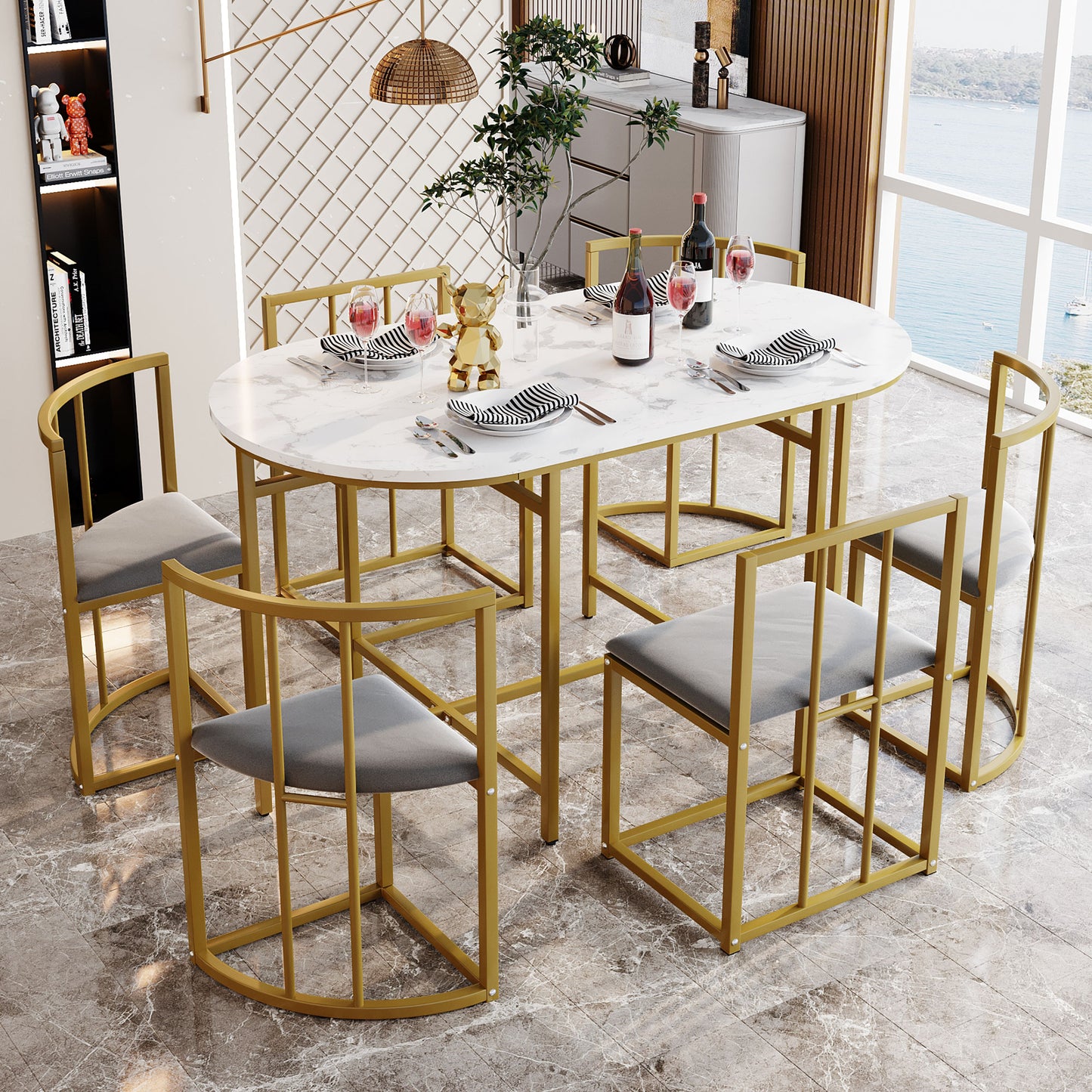 AI62 Decor 6-Seater Modern Dining Table Set