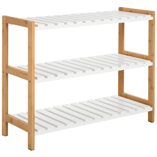 AI62 Decor 3-Tier Wooden Shoe Rack with Slatted Shelves – Natural (70 x 26 x 57.5 cm)