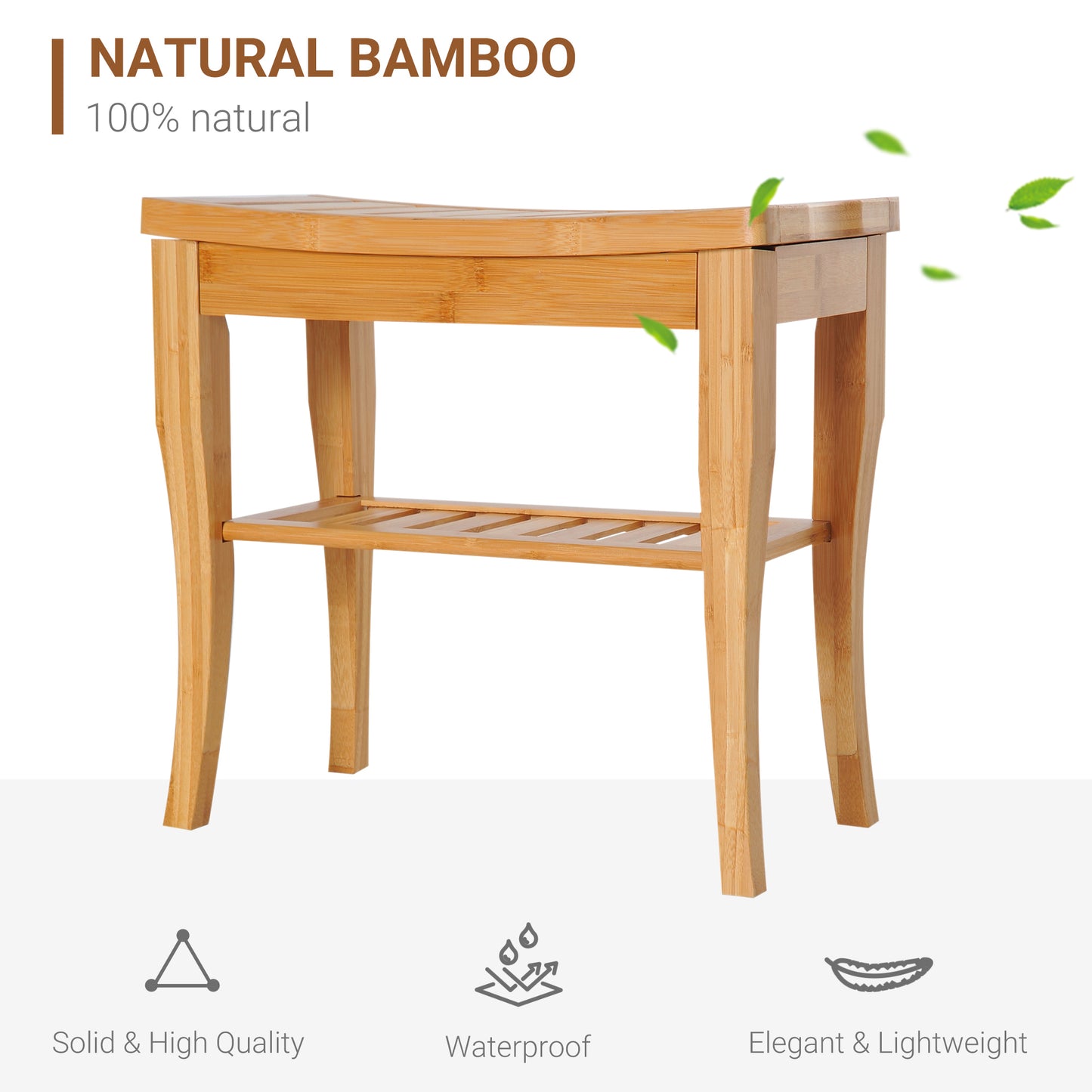 AI62 Decor Slatted Shower Bench with 4 Legs - 45cm