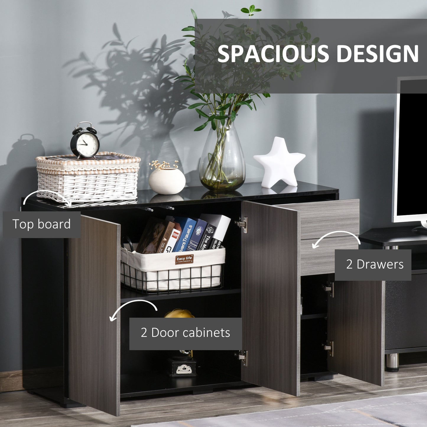 AI62 Decor Push-Open Cabinet with 2 Drawers and 2 Cabinets
