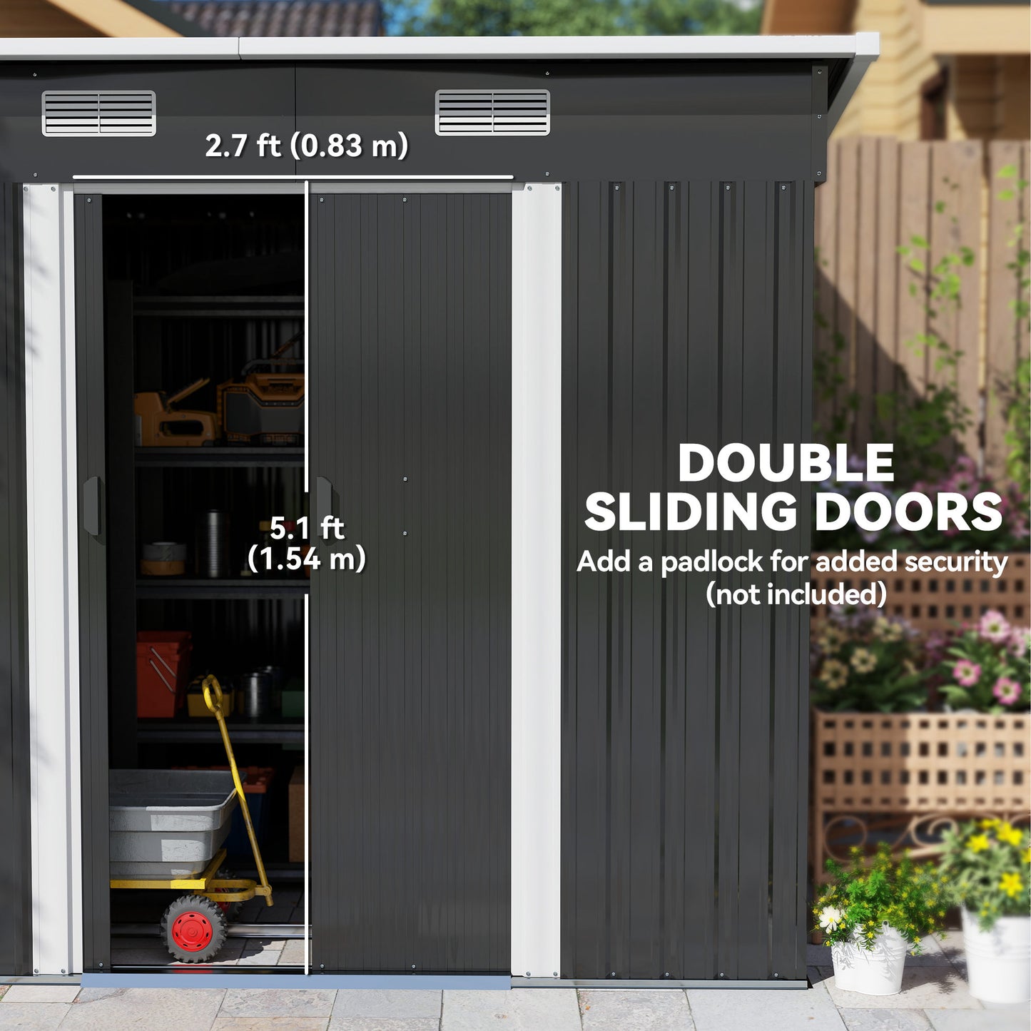 AI62 Decor 7x4ft Metal Outdoor Storage Shed with Foundation – Black