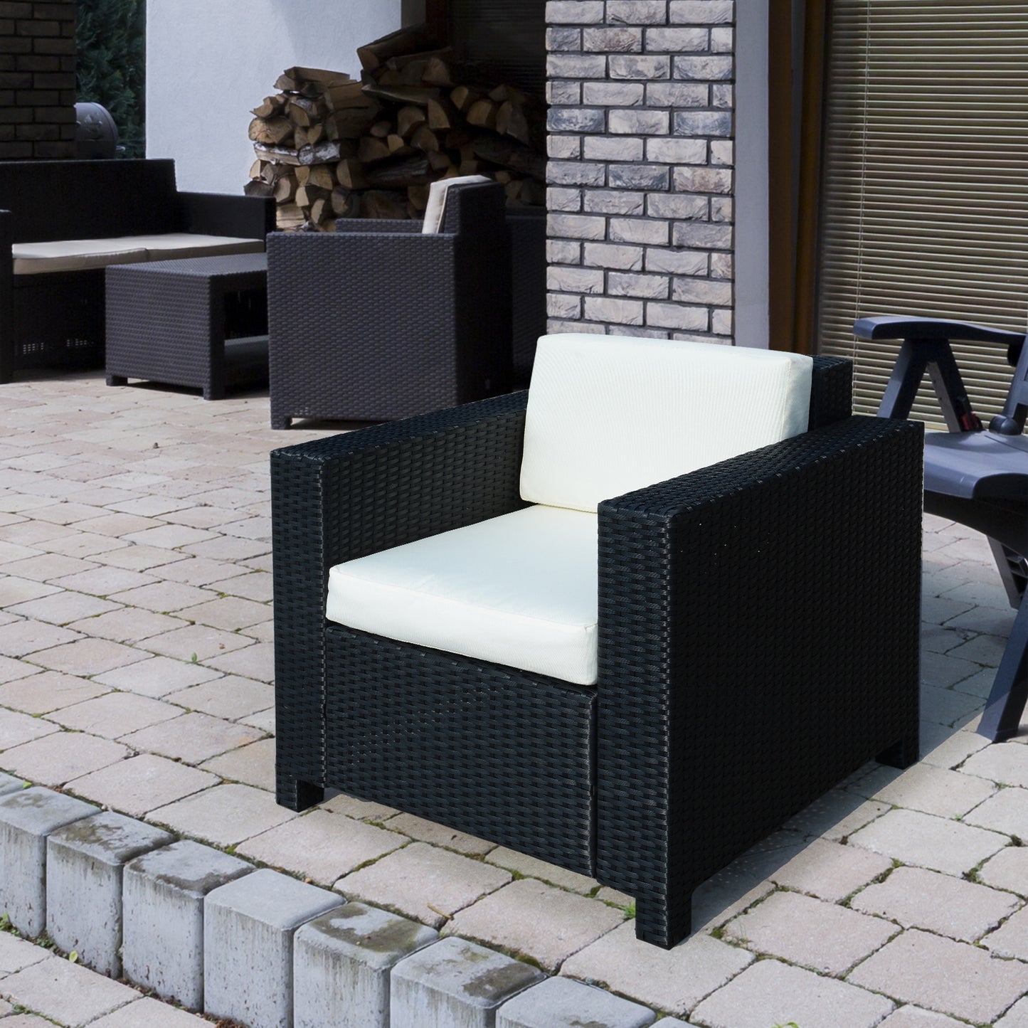 AI62 Decor Single Seater Rattan Garden Armchair with 10 cm Padded Cushion