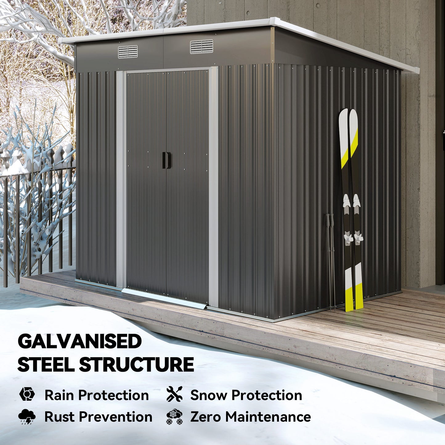 AI62 Decor 7x4ft Metal Outdoor Storage Shed with Foundation – Black