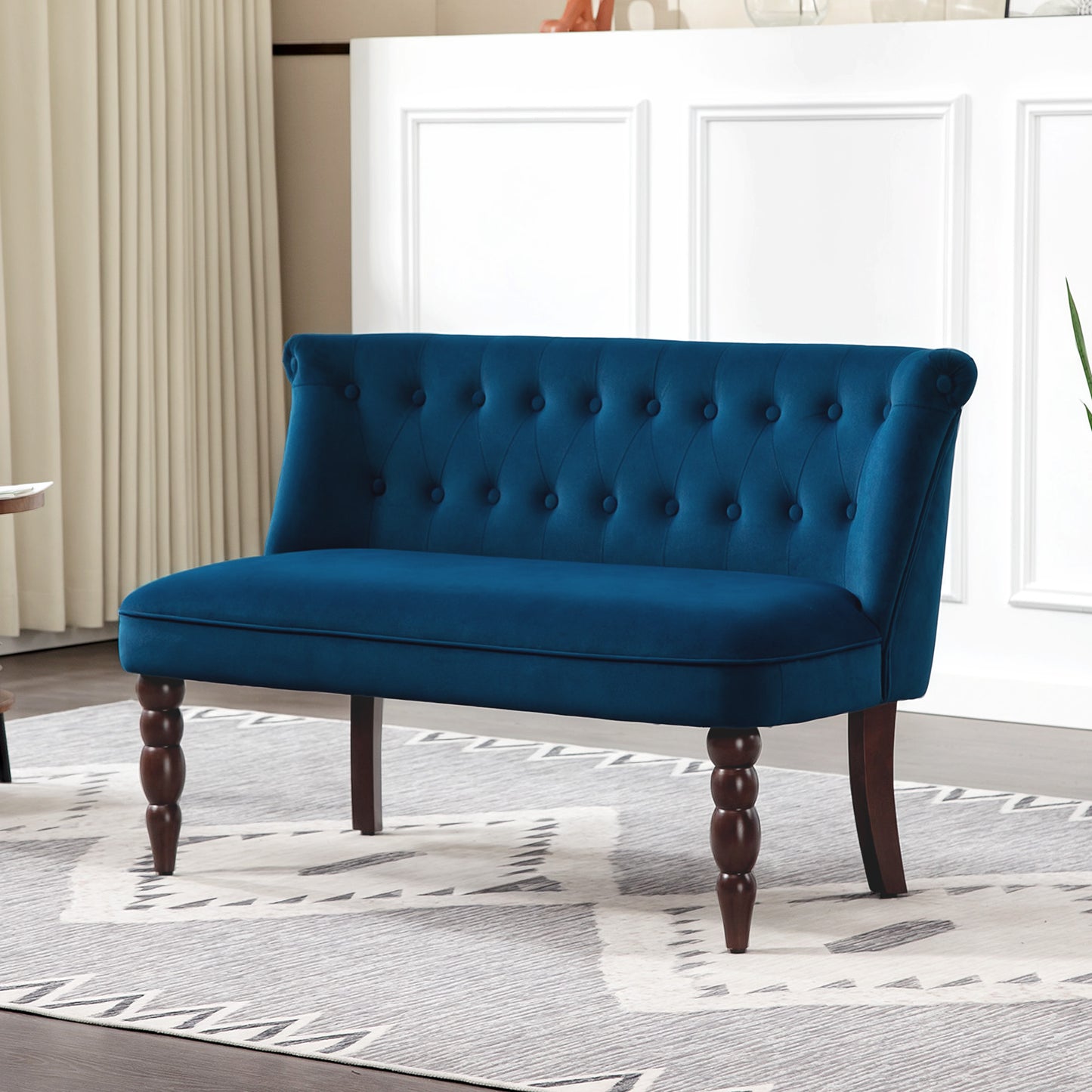 AI62 Decor Velvet 2-Seater Button Tufted Wingback Sofa – Dark Blue
