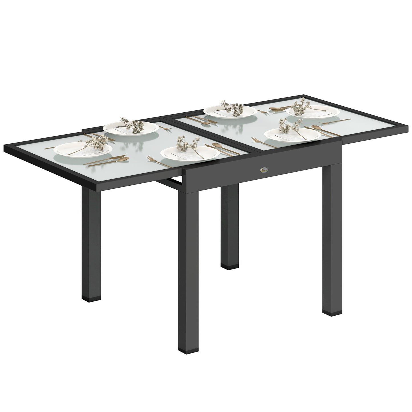 AI62 Decor Extending Outdoor Garden Table with Aluminium Frame & Glass Top
