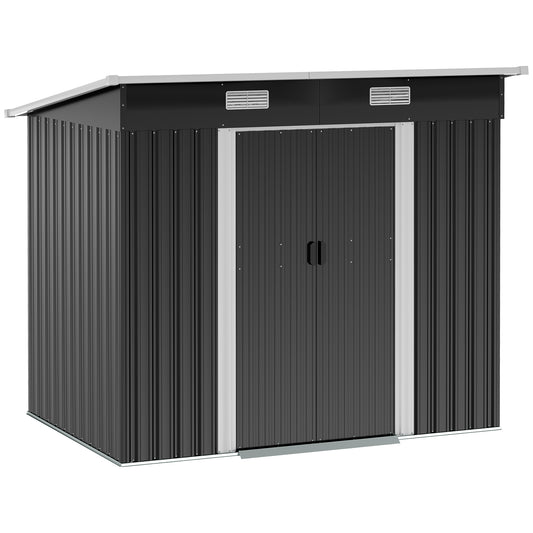 AI62 Decor 7x4ft Metal Outdoor Storage Shed with Foundation – Black