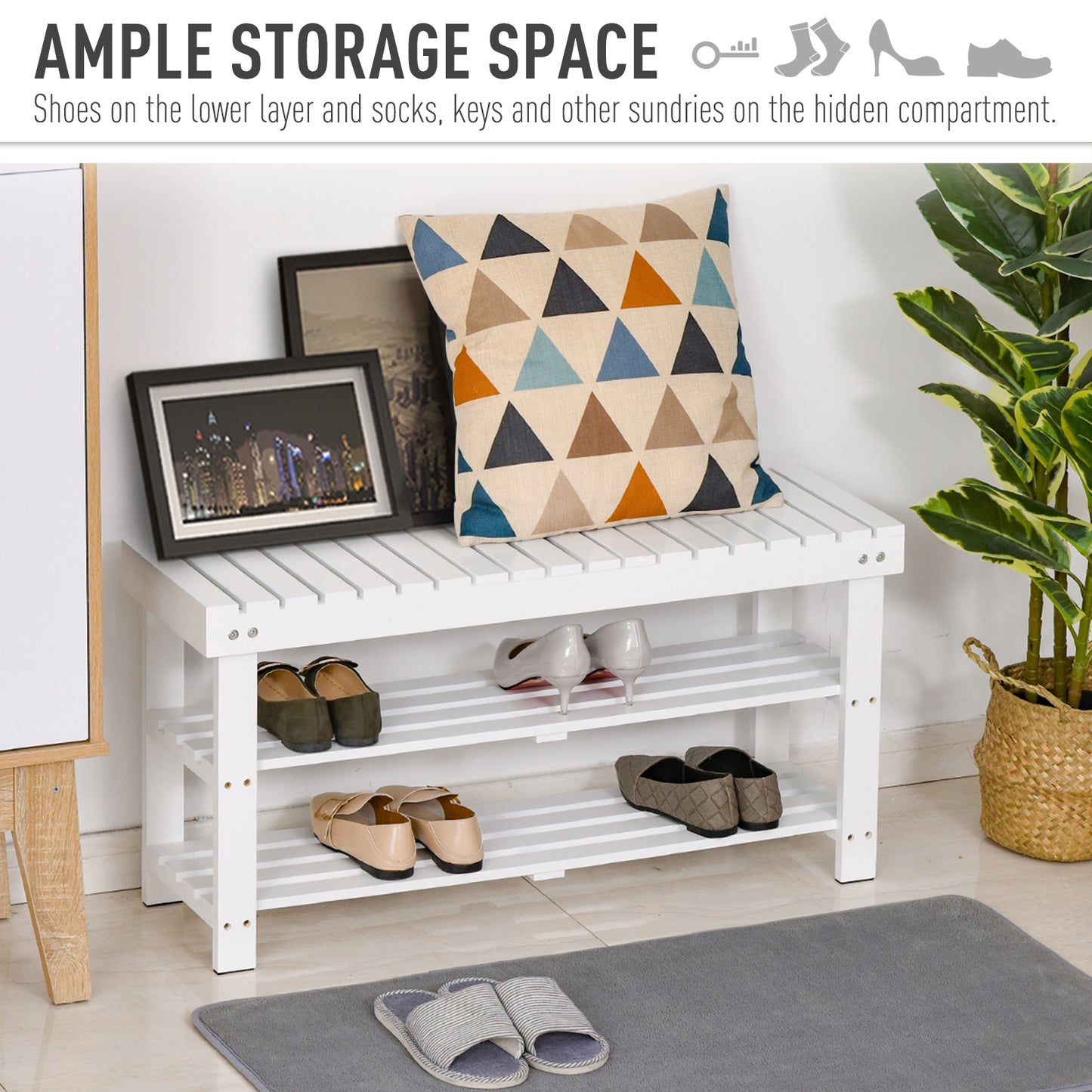 AI62 Decor Shoe Rack with Hidden Compartment – White, 3-Tier
