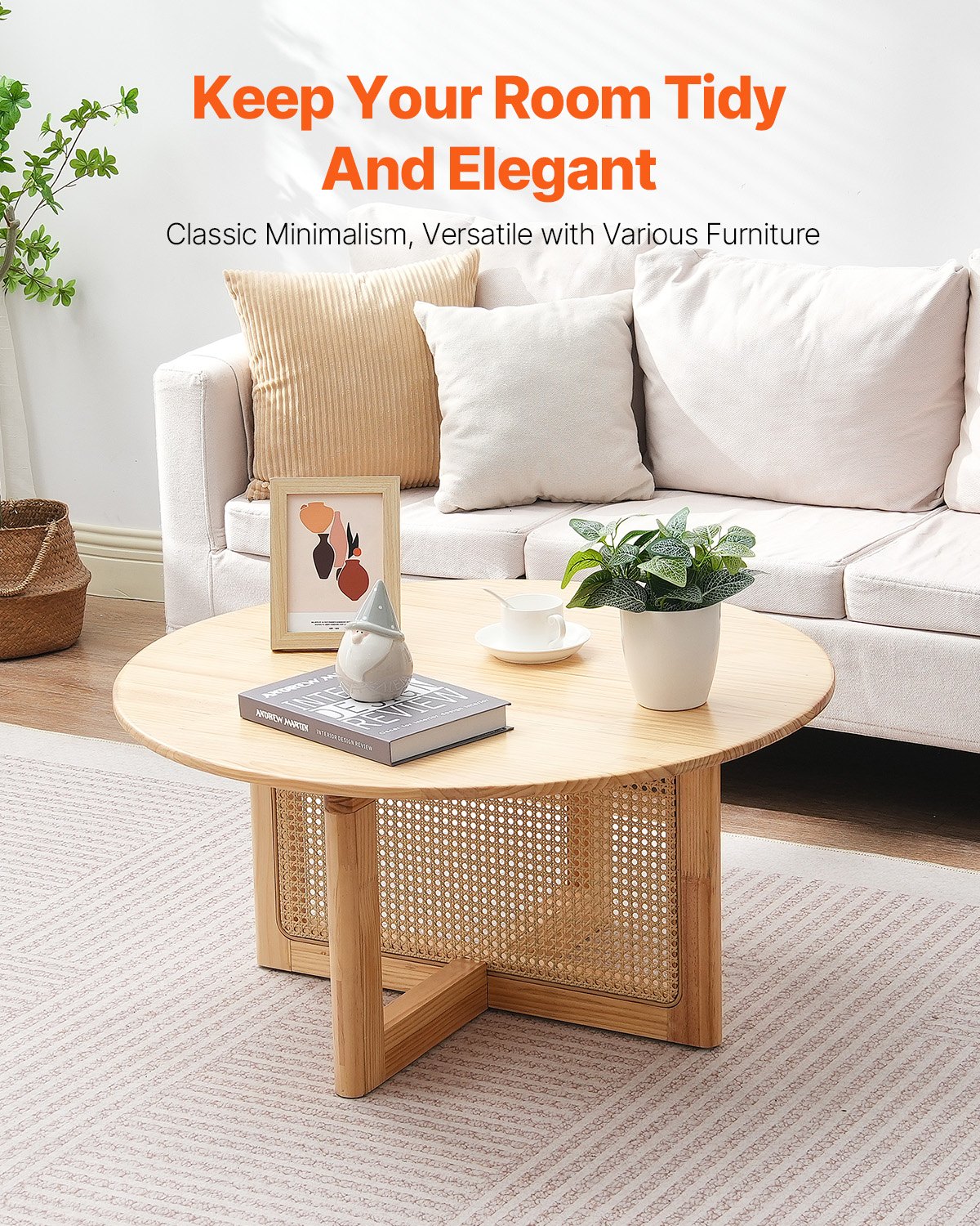 AI62 Decor Modern Boho Woven Rattan Coffee Table for Living Room