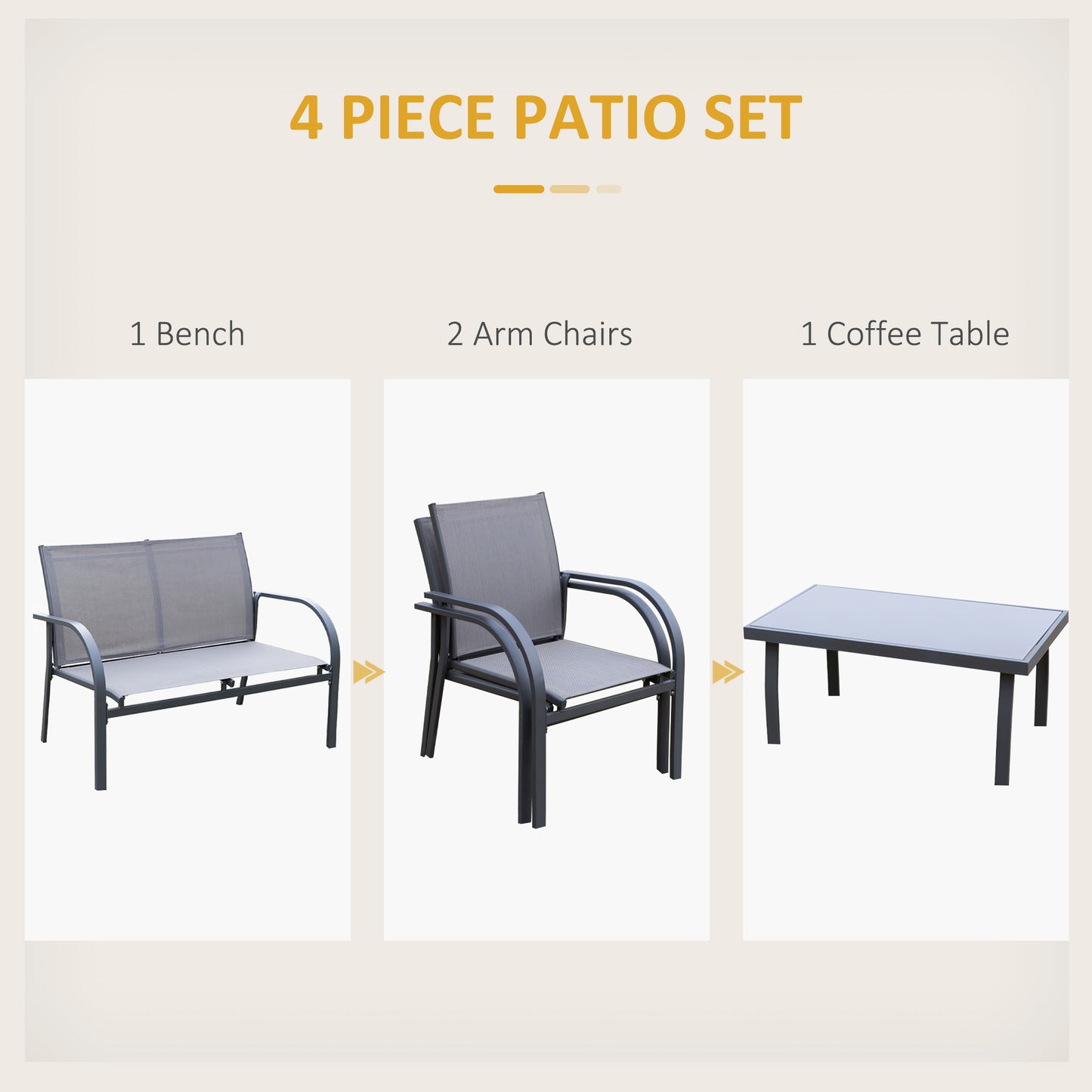 AI62 Decor Four-Piece Minimal Garden Patio Set - Grey