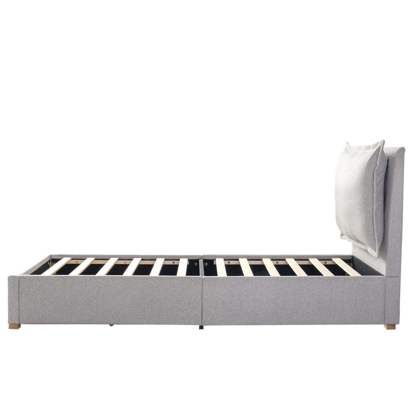 AI62 Decor Chenille Upholstered Single Bed with Storage & Headboard – Grey