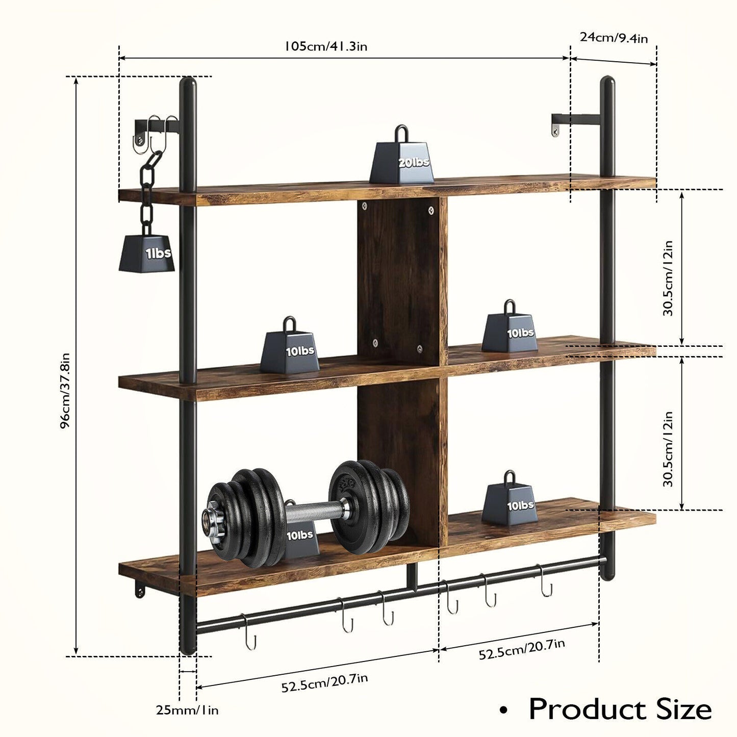 AI62 Decor 3-Tier Floating Wall Shelves with Metal Brackets for Bathroom